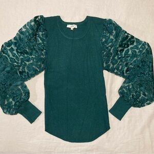 Entro Emerald Green Green Puff Sleeve Knit Blouse | Chiffon | Animal Print